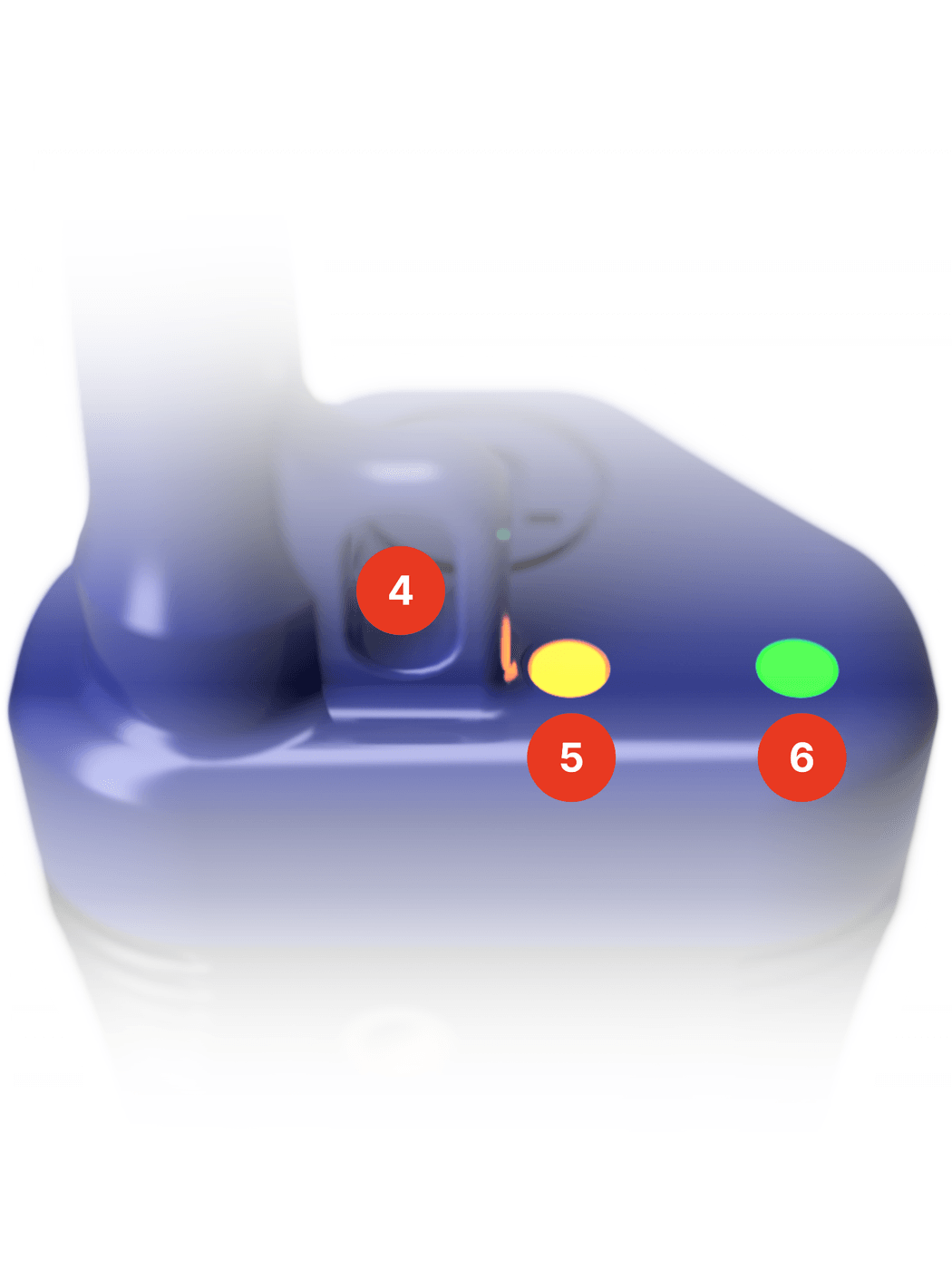 The side of the TraiLink Go with the mount points and both status LEDs numbered