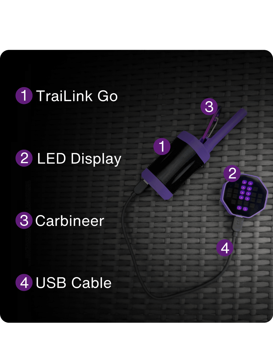 The LED Display connected to a TraiLink Go with the parts labelled