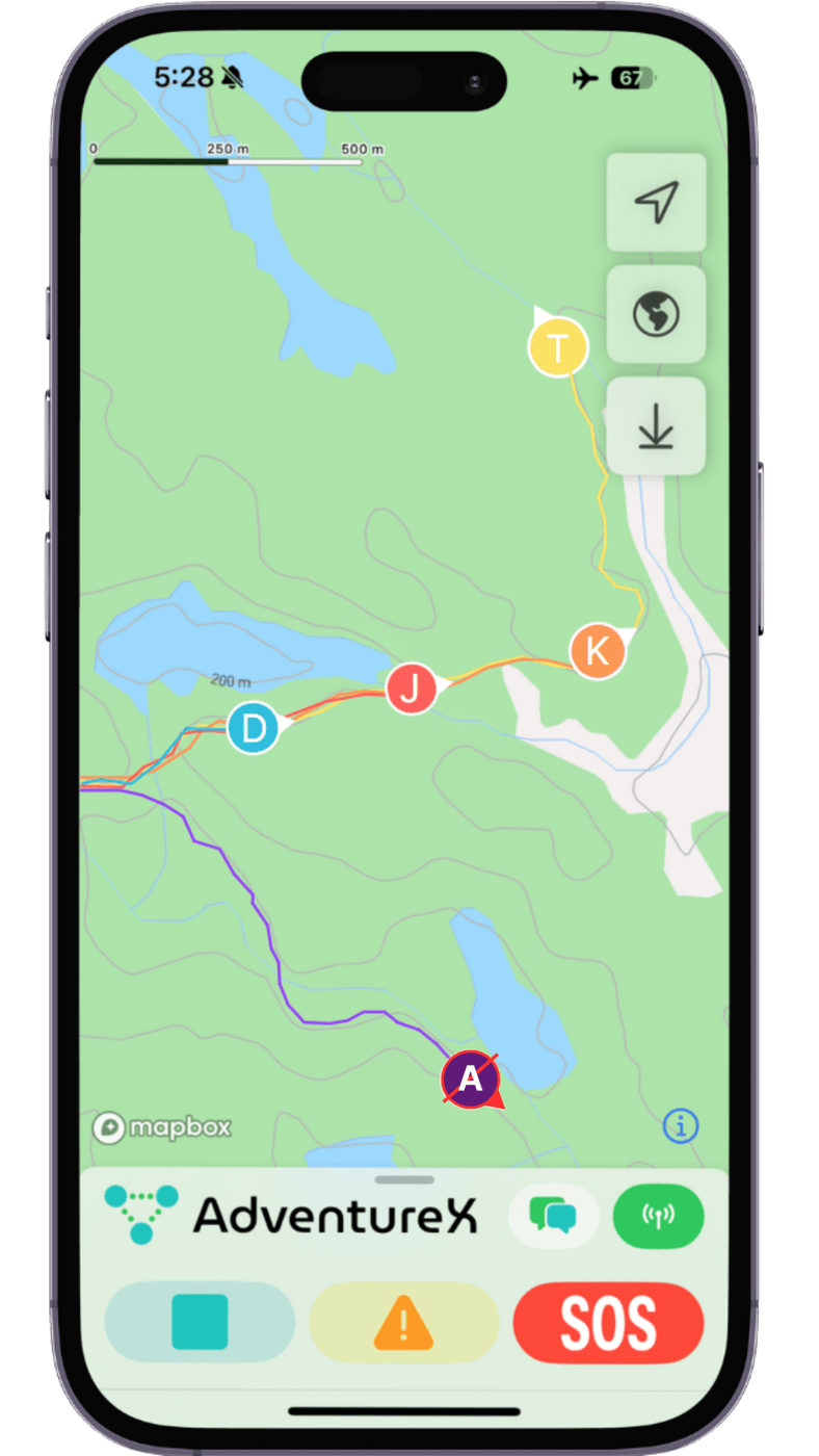 A lost rider's icon showing last known location, speed, and direction