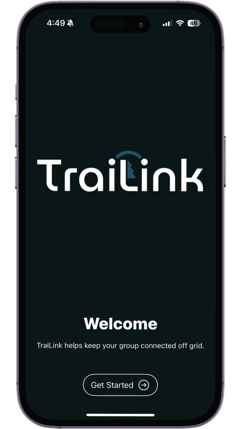 The TraiLink welcome screen with the Get Started button