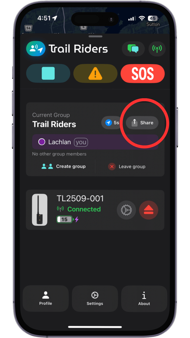 The Current Group section with the Share button highlighted